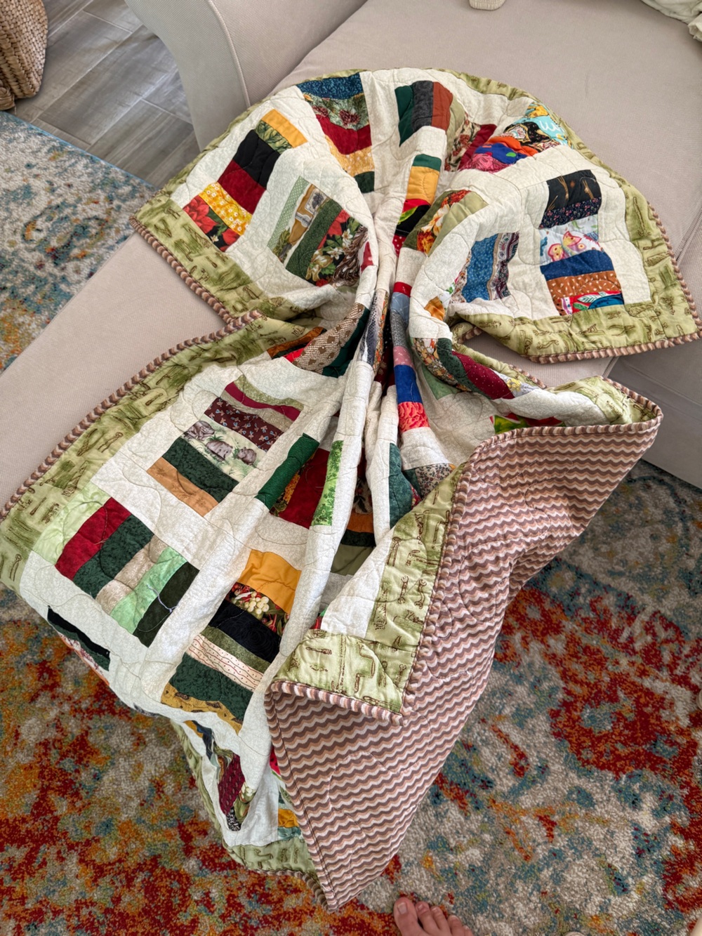 Quilt Handmade Patchwork Lap Throw Wall Hanging 48x44 One Of A Kin